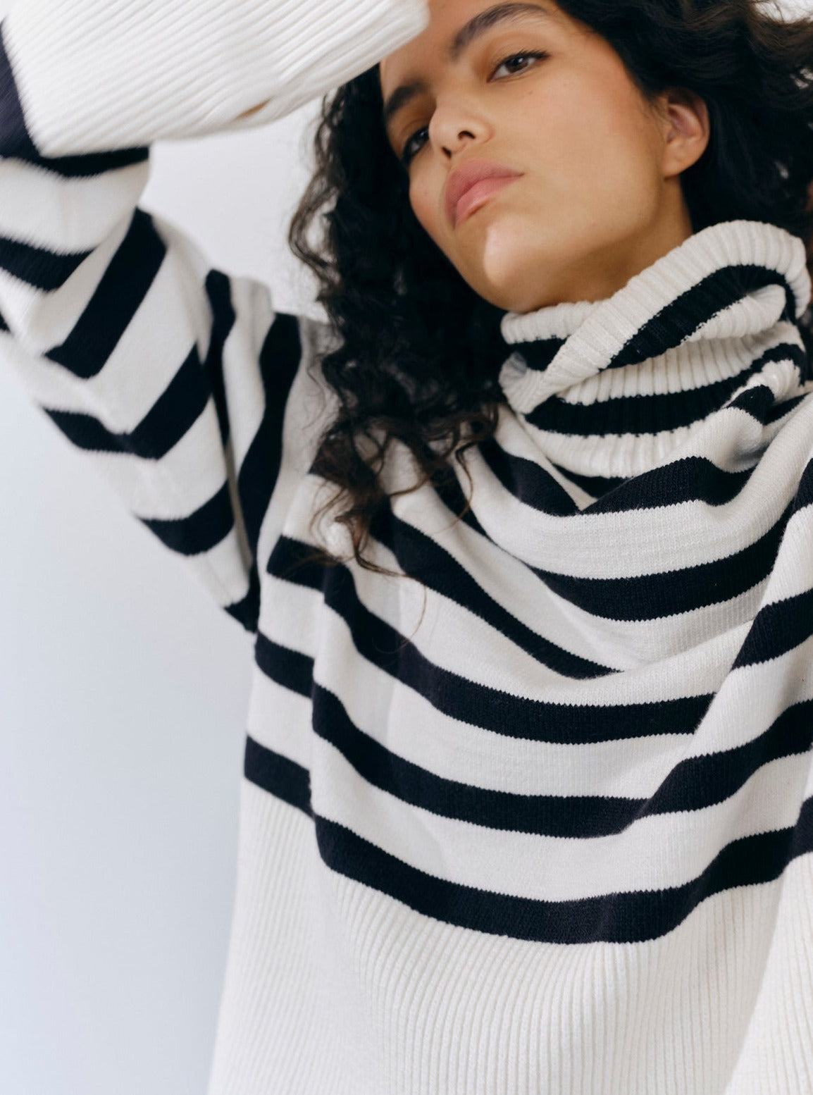 striped turtleneck sweater
