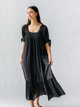 full length black flowy dress