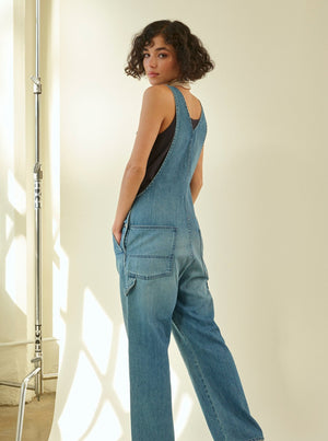 Comfortable denim jumpsuit. Great for pregnancy and beyond.