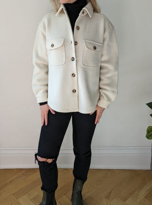 Wool button up jacket in cream 