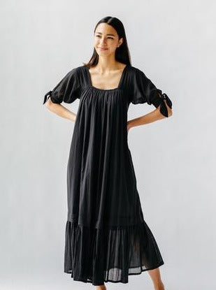 full length black flowy dress