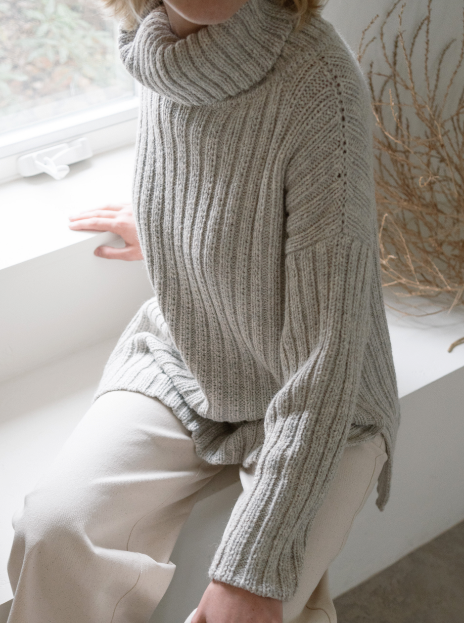 Beautiful soft grey long women's turtleneck sweater