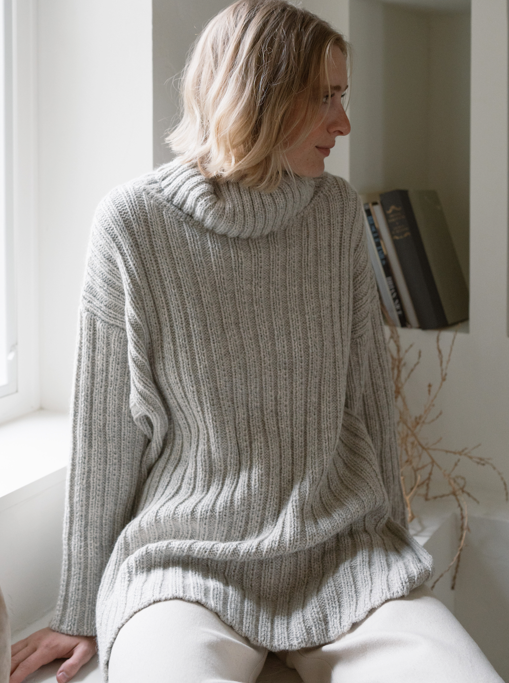 Beautiful soft grey long women's turtleneck sweater 