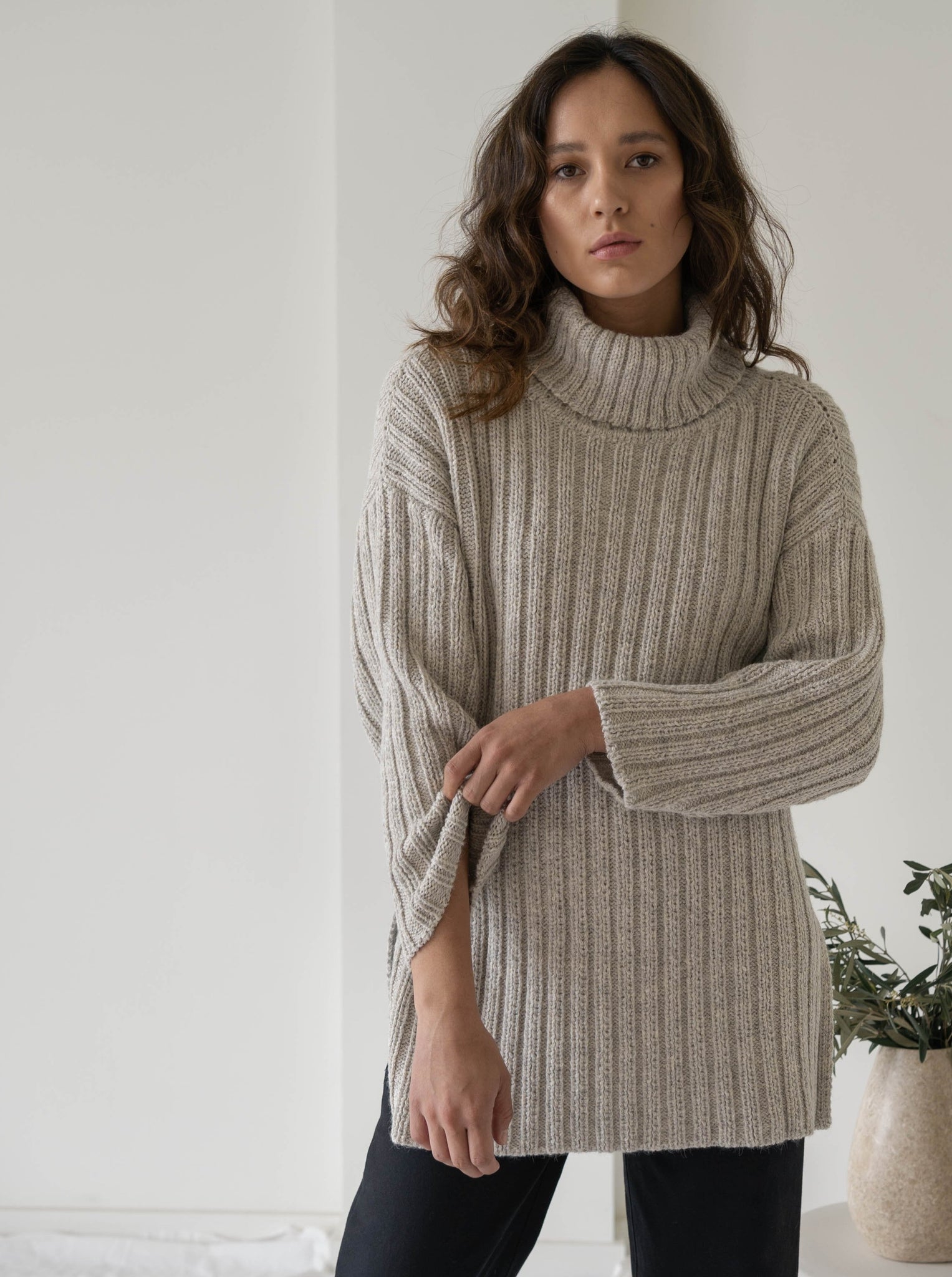 Beautiful soft grey long women's turtleneck sweater