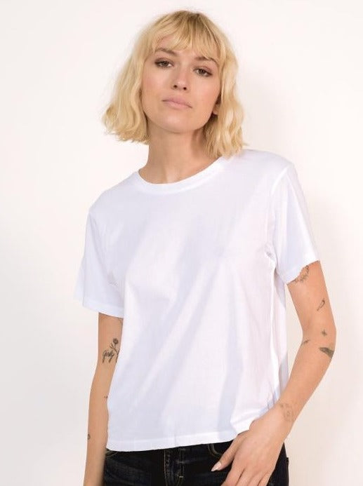 Classic women's tee with distressed edges. 