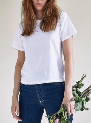 Classic women's tee with distressed edges. 